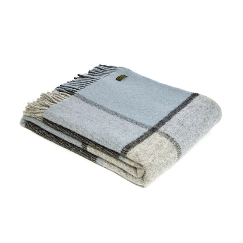 Tweedmill Pure New Wool Block Check Duck Egg Throw image number 0